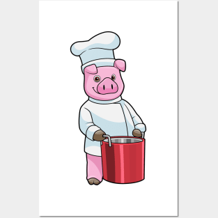 Pig as Cook with Cooking pot Posters and Art